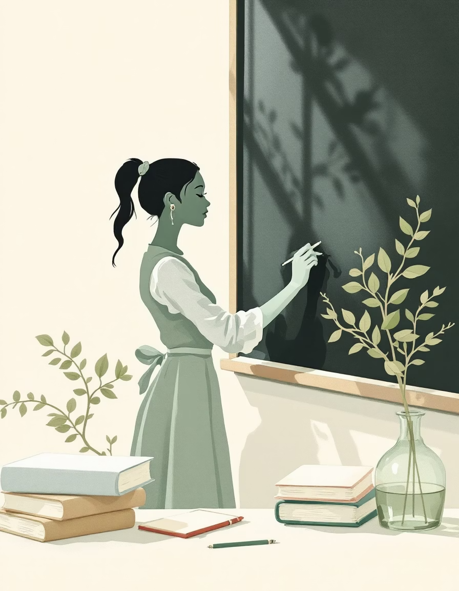 Maestra escribiendo en un pizarrón